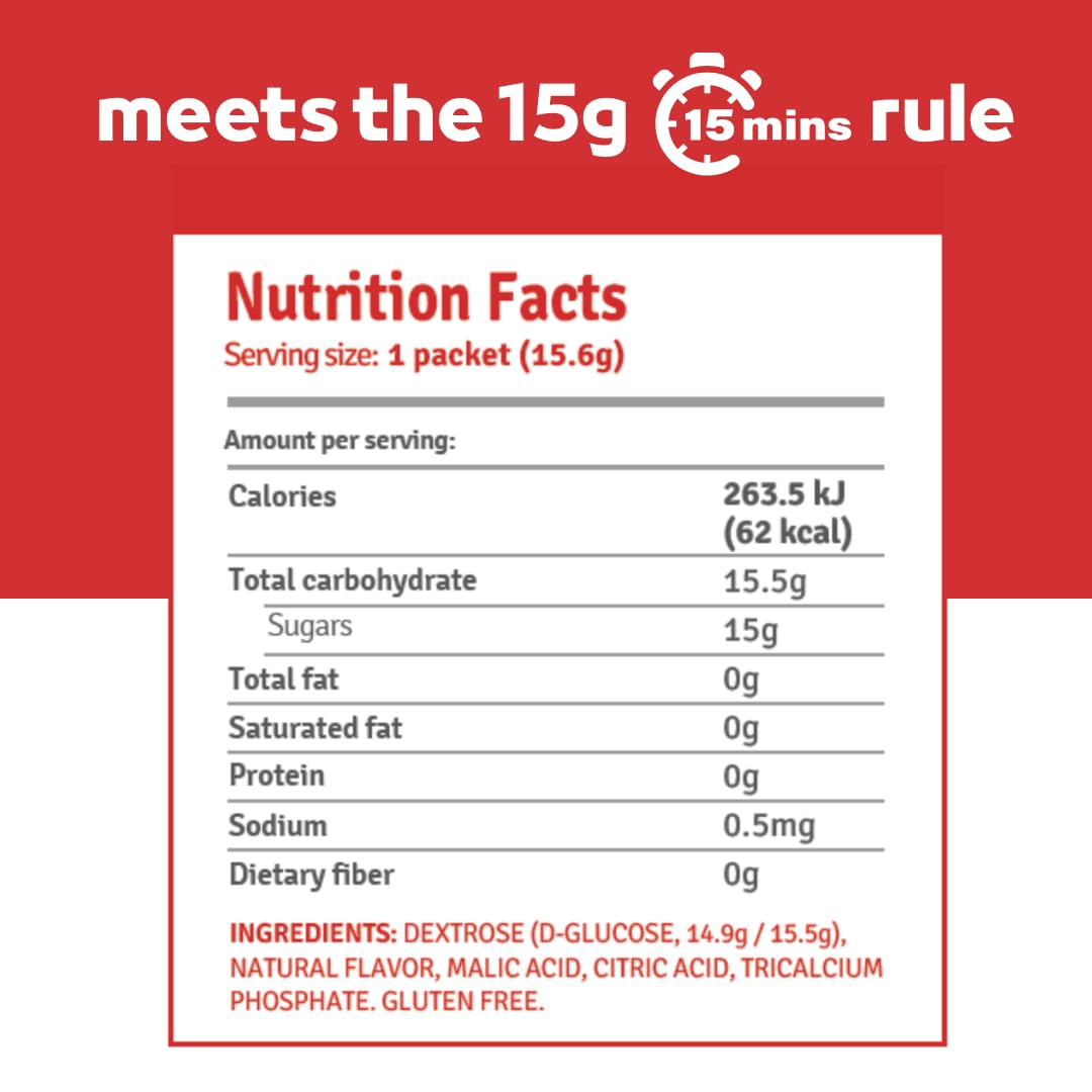 Elovate 15 Fast-Acting Glucose Packets – Strawberry, 15g Dextrose, Waterproof SlimPaks, USA Made, Gluten-Free (Pack of 25)