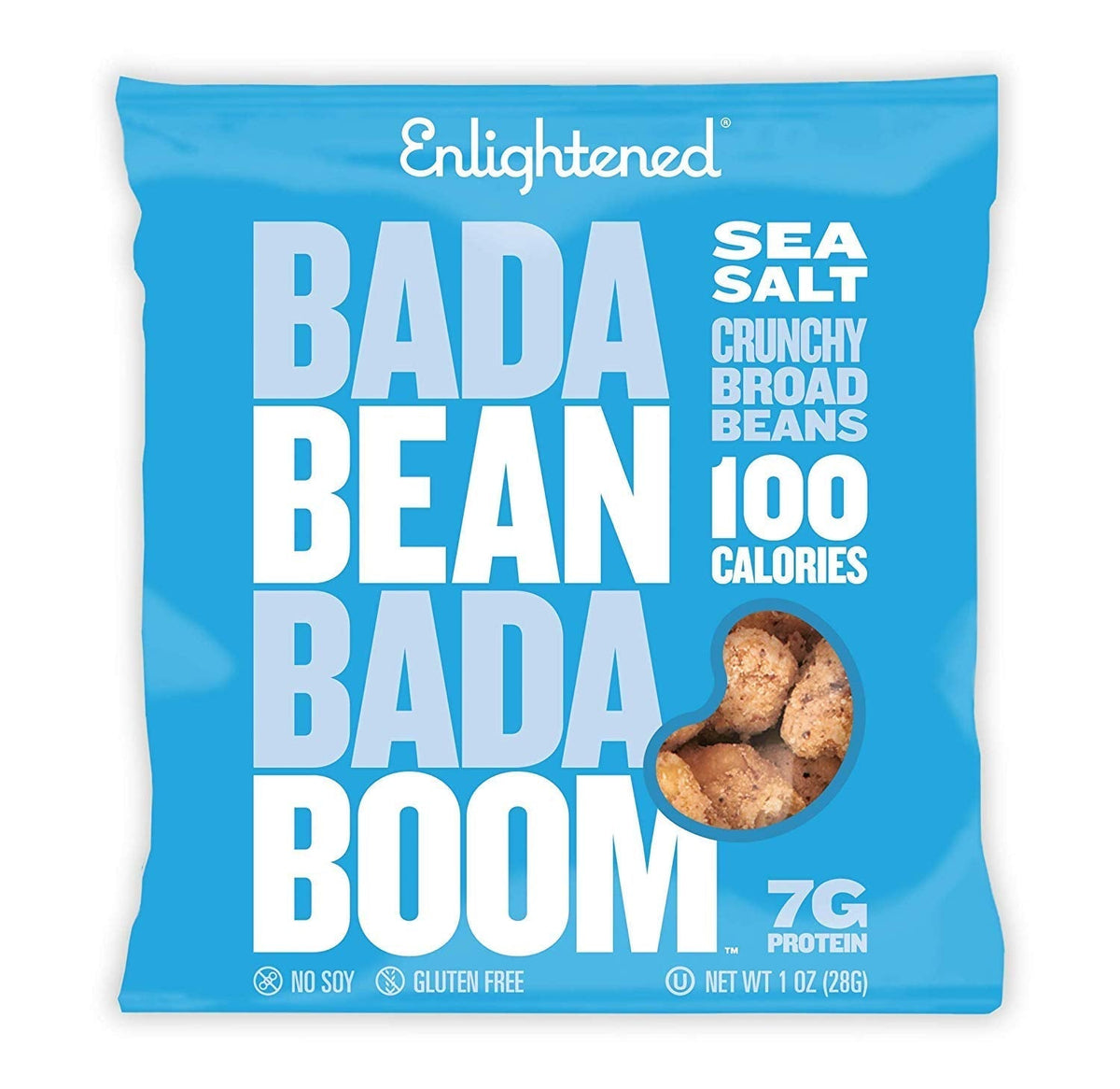 Enlightened Bada Bean Bada Boom — Plant-Based Fava Bean Snacks, Gluten Free, Vegan, 110 Cal per Serving, Sea Salt, 1 oz (Pack of 24)