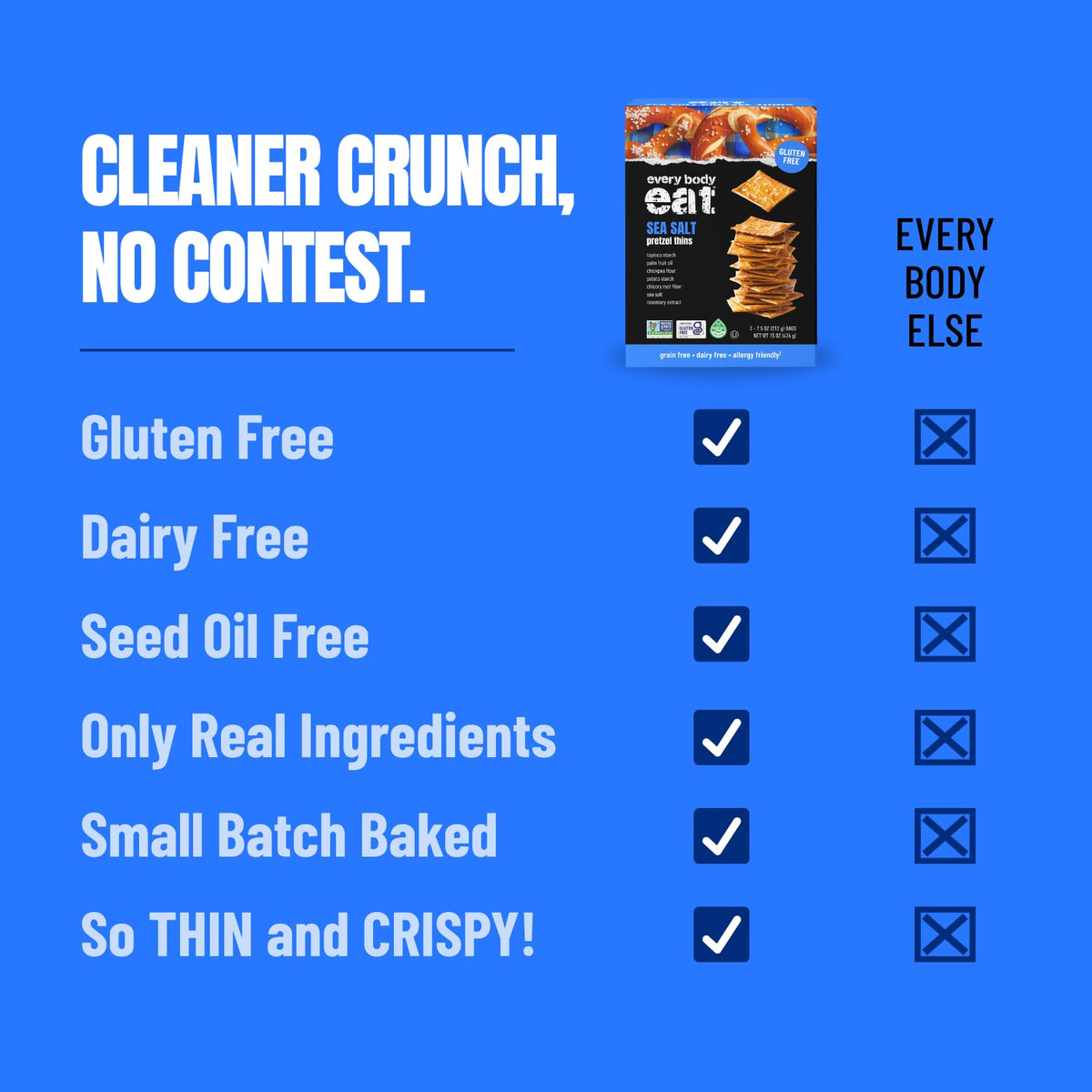 Every Body Eat Gluten Free Sea Salt Pretzel Thins – Grain Free, Vegan & Dairy Free (15 oz)