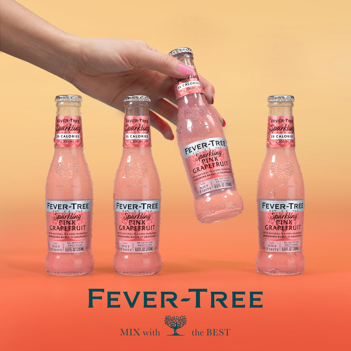 Fever-Tree Sparkling Pink Grapefruit – Premium Mixer for Cocktails & Mocktails, 6.8 fl oz, Pack of 24, Non-GMO