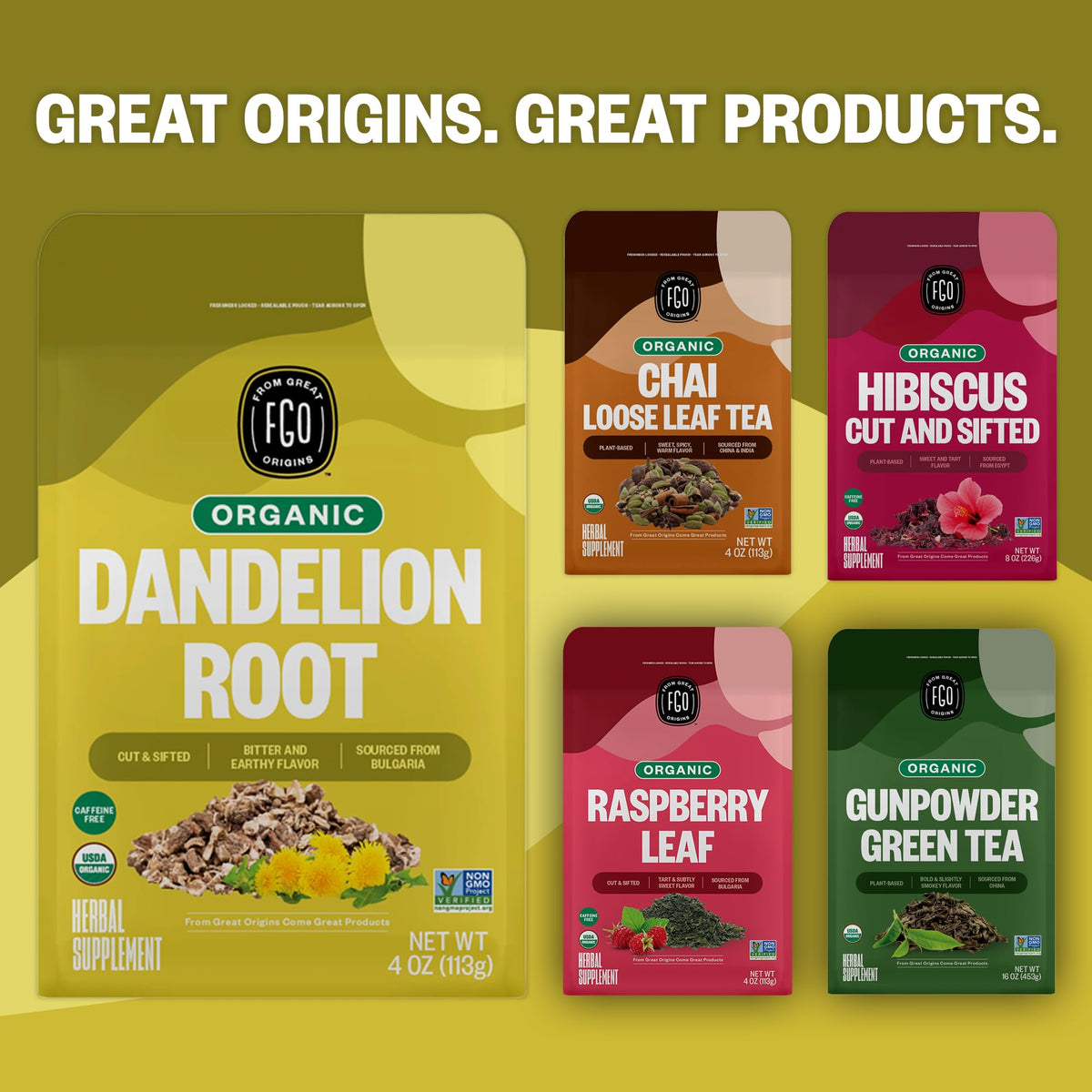 FGO Organic Dandelion Root Tea – Caffeine Free, Cut & Sifted, 16oz Bulk Bag