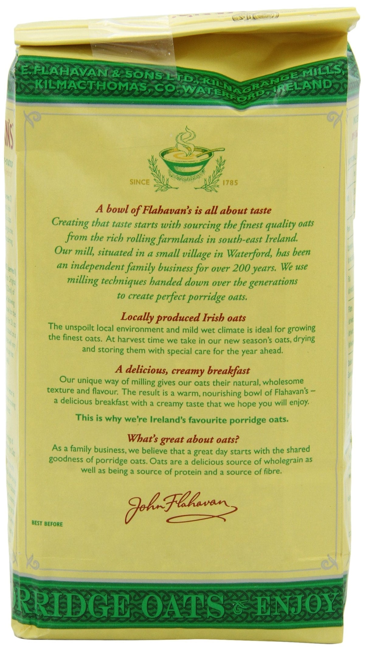 Flahavan's Irish Porridge Oats – 17.5 oz Bags (Pack of 6) | Kosher Certified