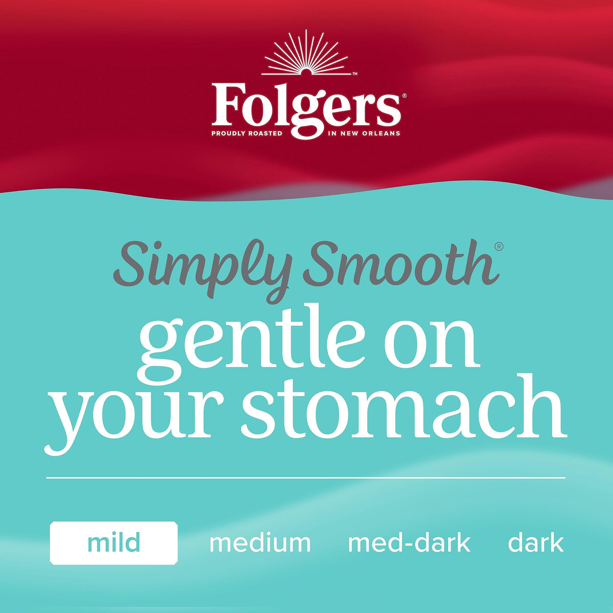 Folgers Simply Smooth Mild Roast Ground Coffee - 6 x 23 oz, Gentle on Your Stomach