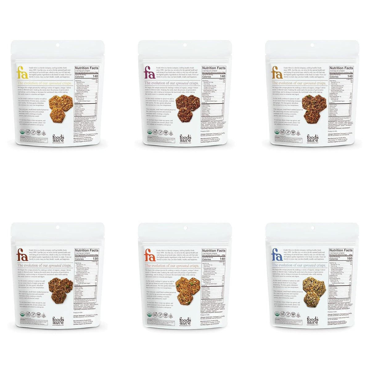 Foods Alive Sweet + Savory Organic Sprouted Crisps Bundle – 6 Flavors, Gluten Free, 4oz Each