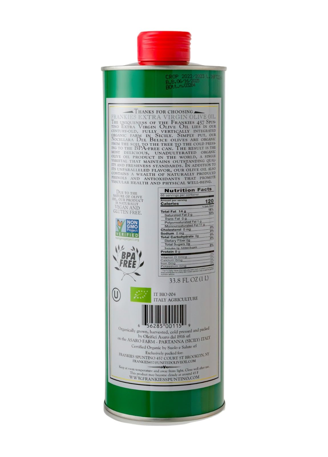 Frankies 457 Organic EVOO – Premium Castelvetrano Olive Oil from Sicily, Monovarietal