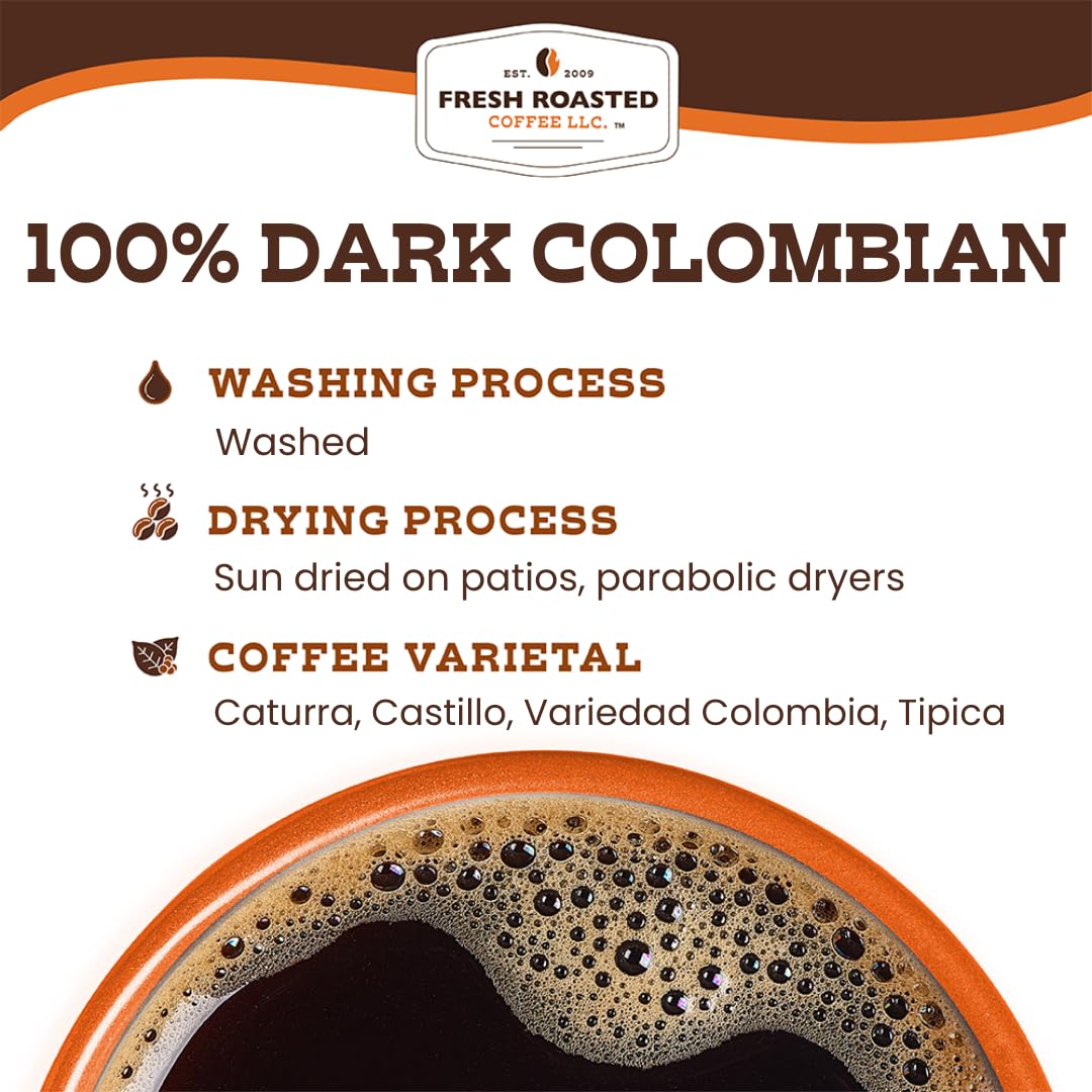 Fresh Roasted Coffee – 100% Dark Colombian, 2 lb Whole Bean, Med-Dark Roast, Kosher