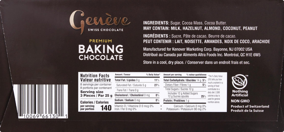 Geneve Swiss Dark Baking Chocolate – 50% Cacao, Vegan 2-Pack (7oz Each) | Dairy-Free & Kosher