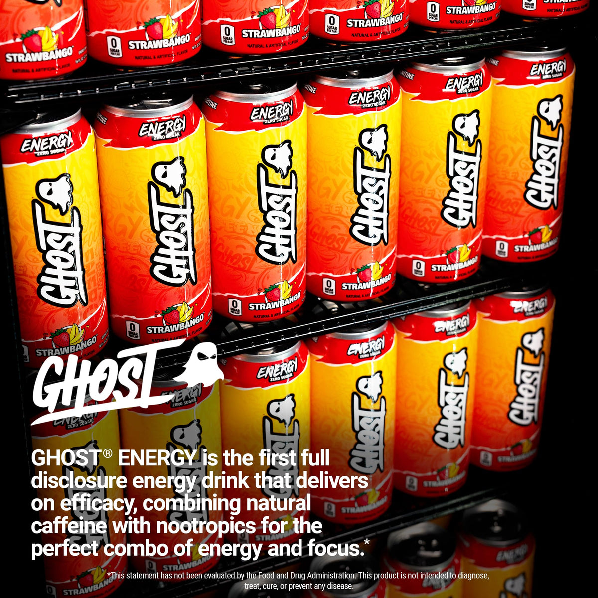 GHOST Energy Drink - Strawbango 16oz | 12-Pack | 200mg Natural Caffeine, L-Carnitine & Taurine | Gluten-Free & Vegan