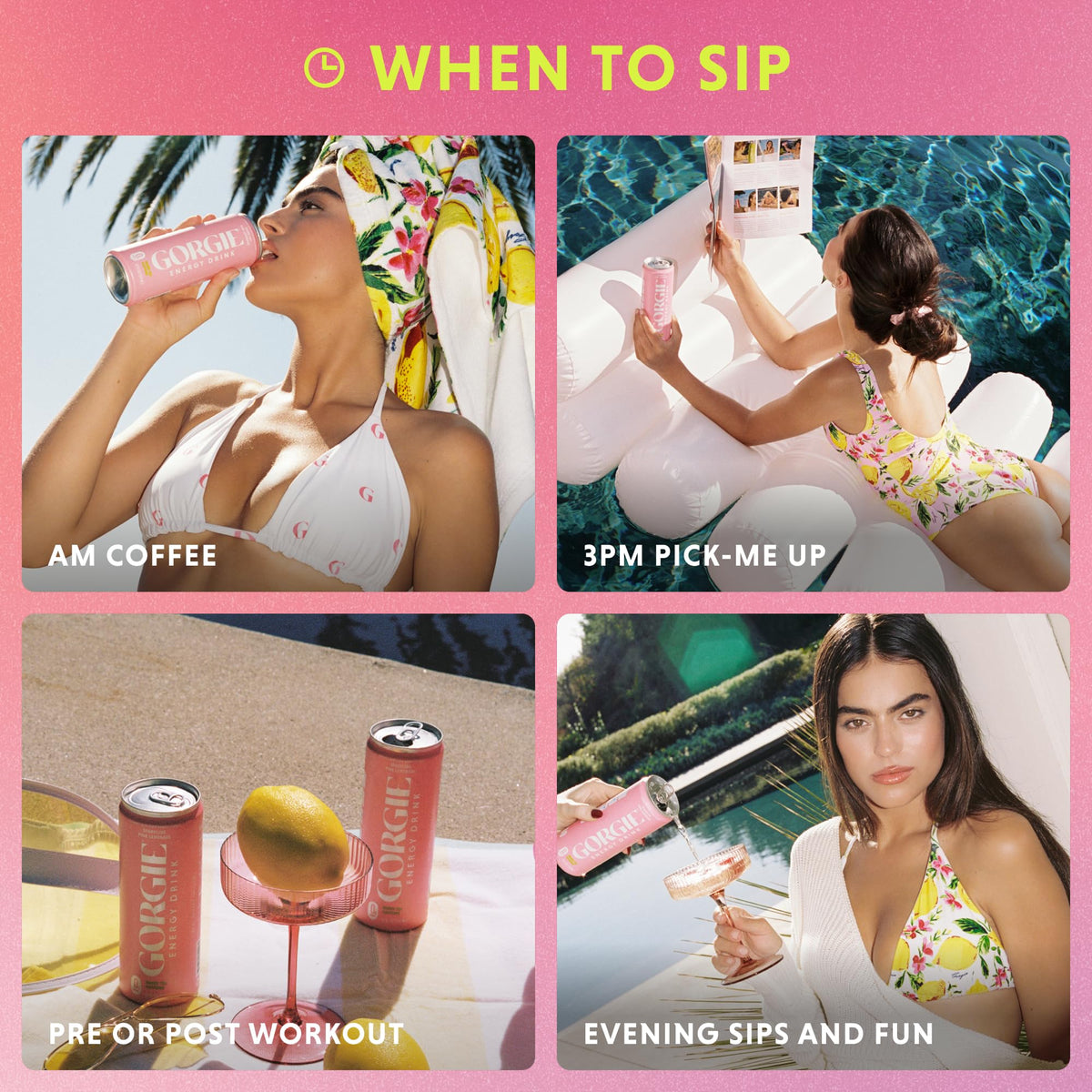GORGIE Sugar-Free Pink Lemonade Energy Drink (12 Pack) | Green Tea Caffeine & Biotin