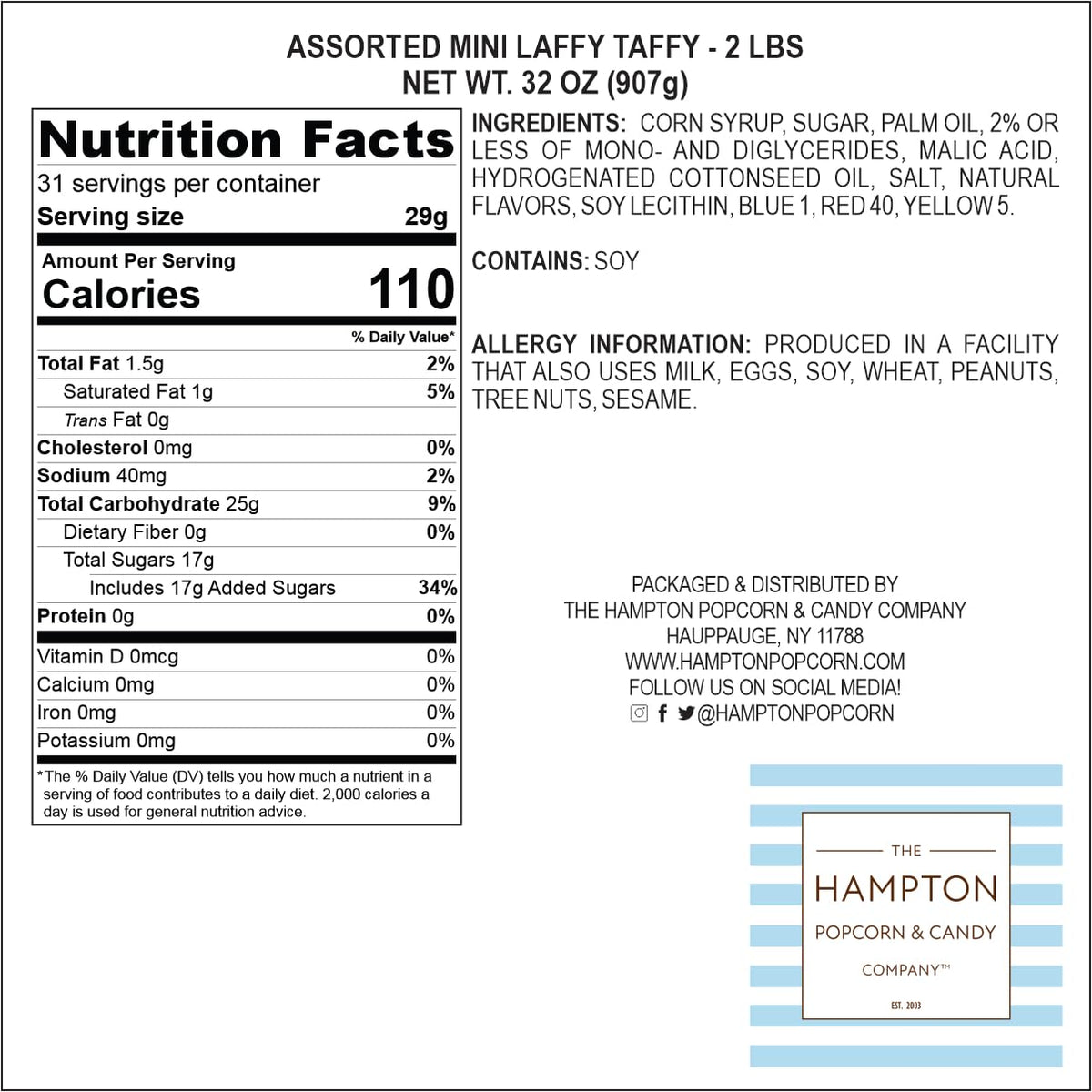 Laffy Taffy Candy – 2lb Bulk Bag (Approx. 90 Pieces) | The Hampton Popcorn & Candy Company