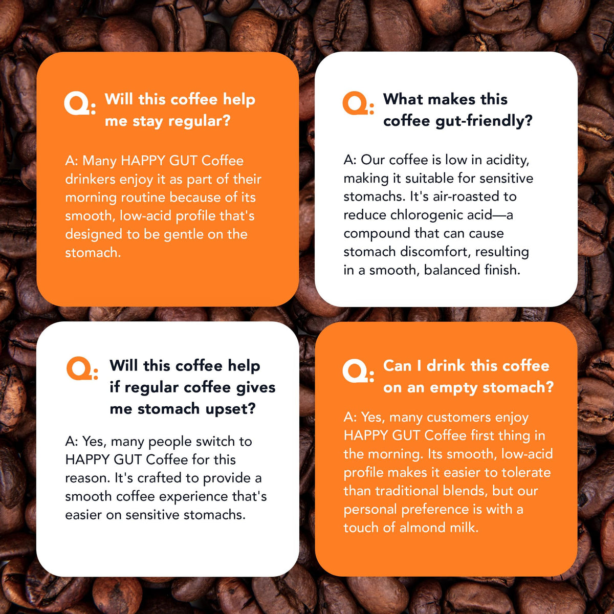 Happy Gut Coffee – Doctor-Formulated Organic Medium-Dark Roast, Gentle on Stomach, Gluten-Free, 12oz Ground