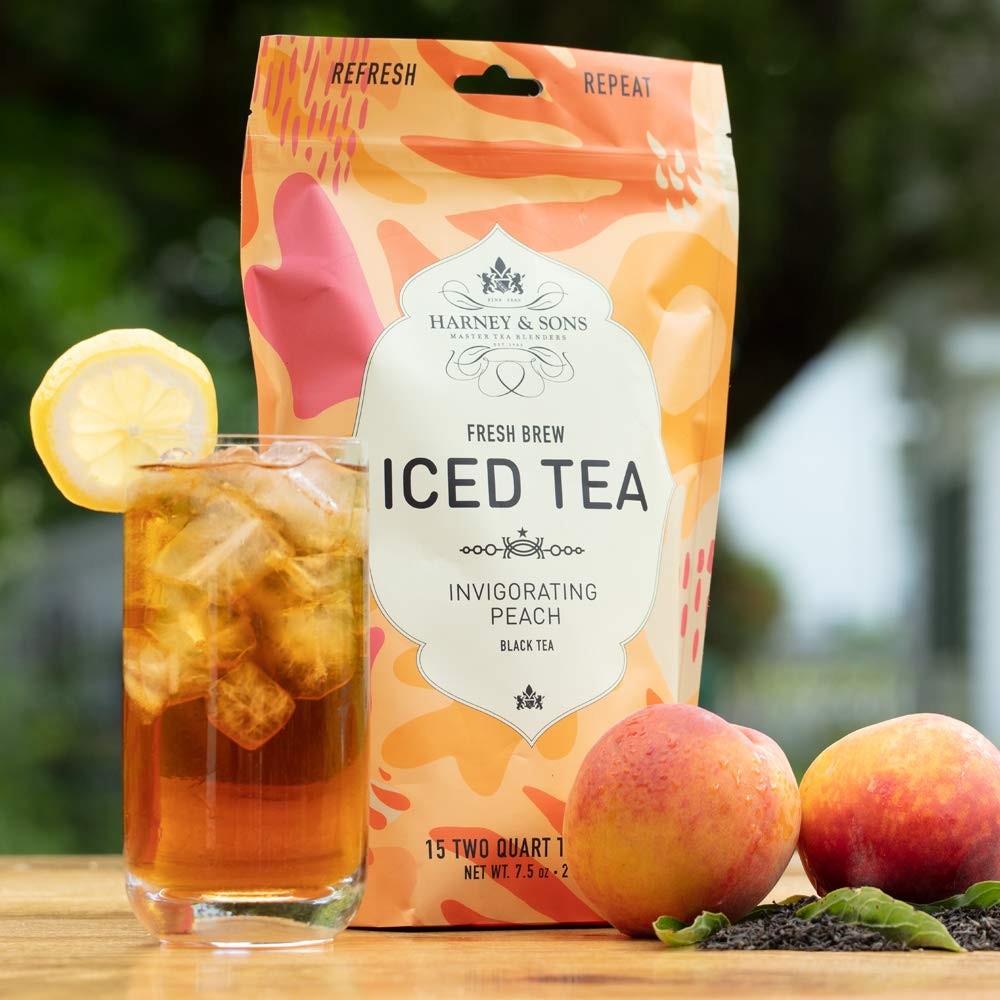 Harney & Sons Organic Peach Fresh Brew Iced Tea – 15ct, Brews Up to 30 Quarts