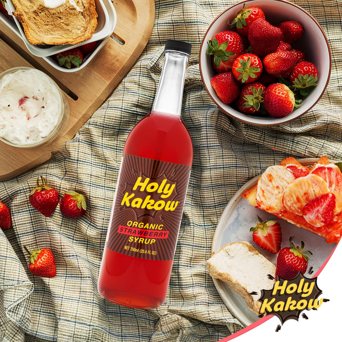 Holy Kakow Organic Strawberry Syrup | Gluten-Free, Vegan, Non-GMO, 750 ml