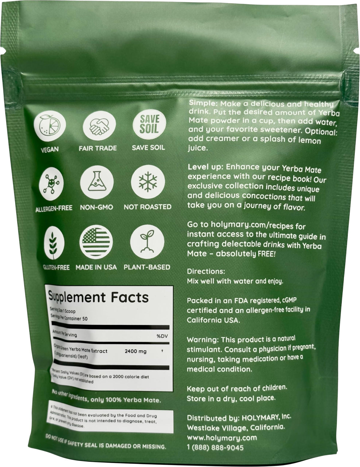HOLYMARY Yerba Mate Instant Tea – Pure Organic Concentrate for Energy, Focus & Vitality (120g, up to 240 Servings)