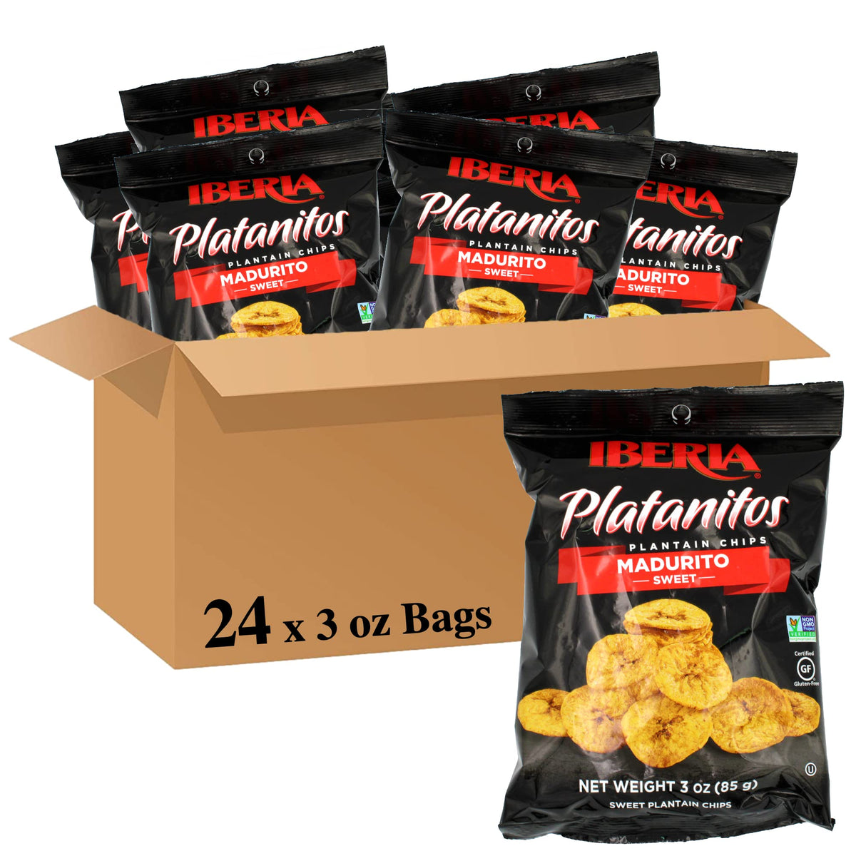 Iberia Naturally Sweet Plantain Chips, 3 oz (Pack of 24) | Gluten-Free & Non-GMO