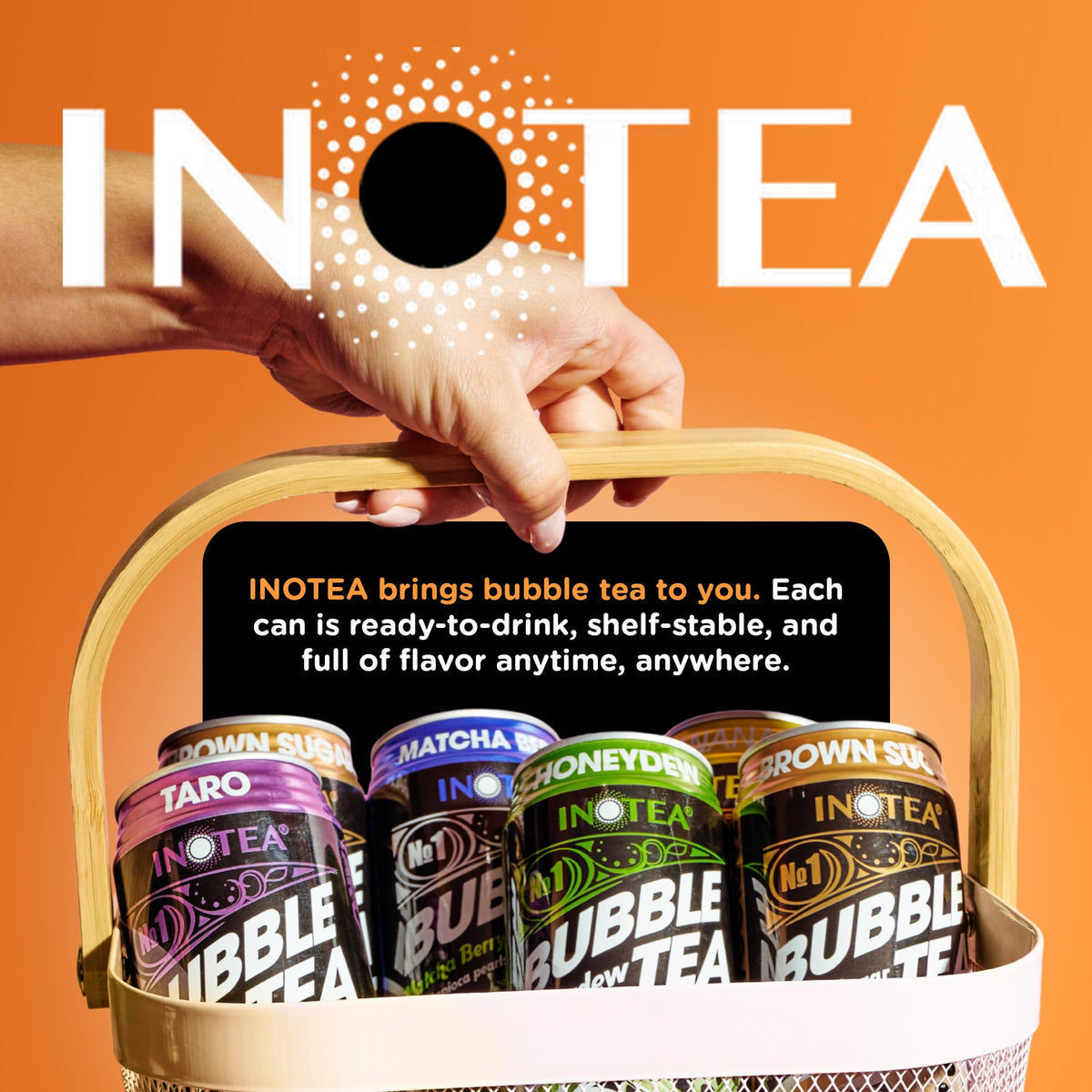 INOTEA Bubble Tea with Tapioca Pearls – Ready-to-Drink Brown Sugar Boba, 16.6 oz Cans (12-Pack)