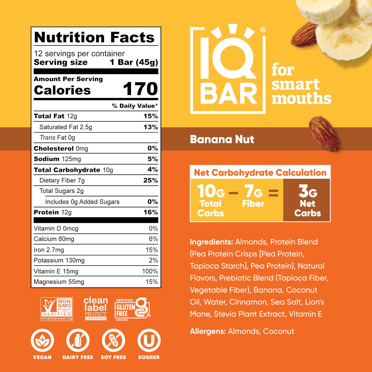 IQBAR Clean Plant Protein Bars - Banana Nut - 12 Count | Keto, Vegan, Gluten & Dairy Free