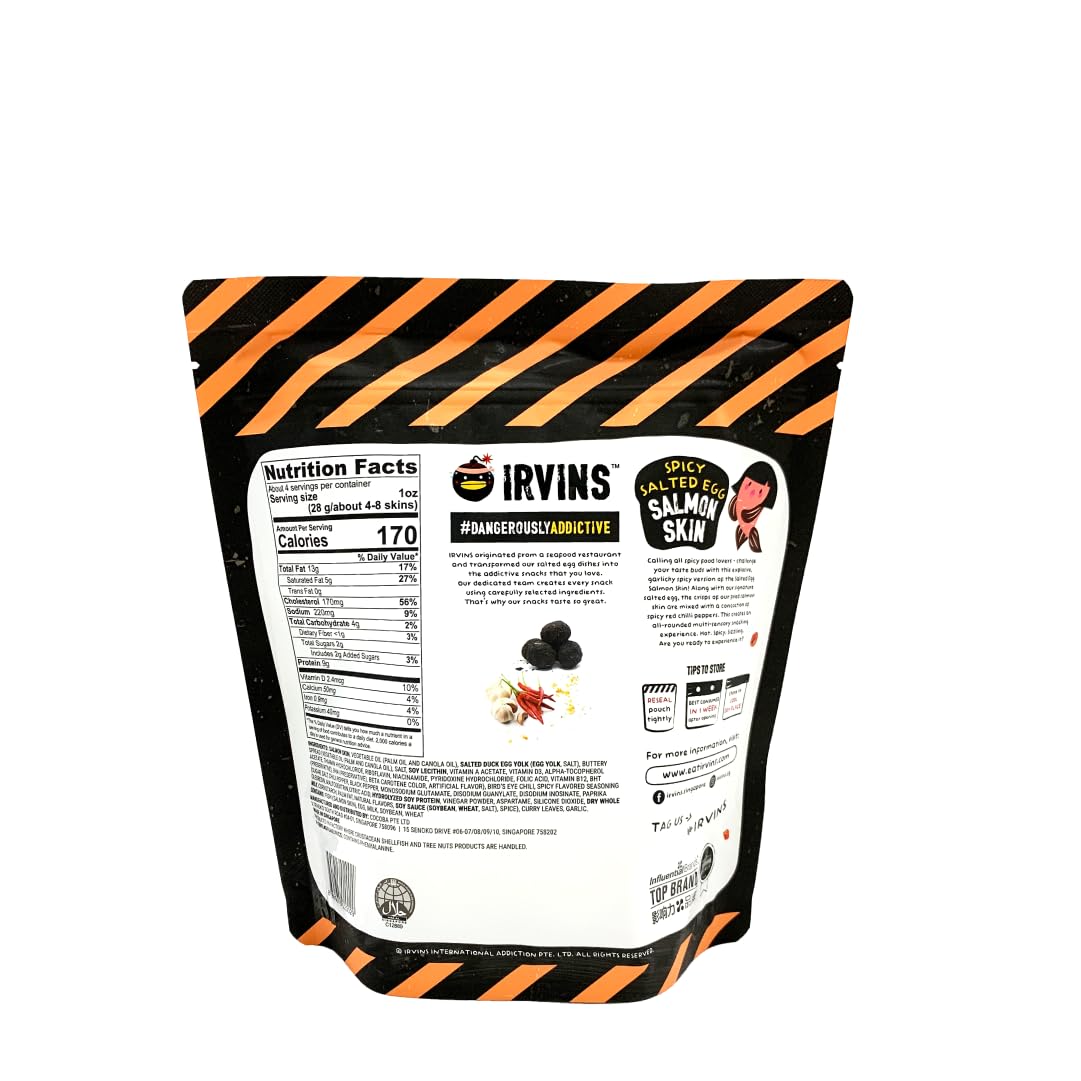 IRVINS Hot Boom Spicy Salted Egg Salmon Skin Chips – Hand Crafted, Halal, Keto-Friendly High-Protein Snack (3x3.3 oz)
