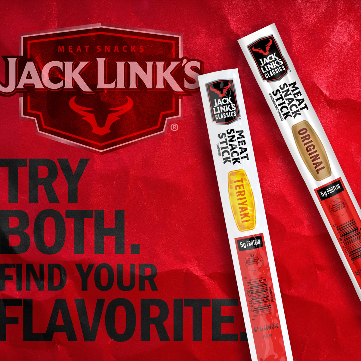 Jack Link's Teriyaki Meat Sticks – 5g Protein, Beef & Pork, Keto, 0.8 oz Pack of 20