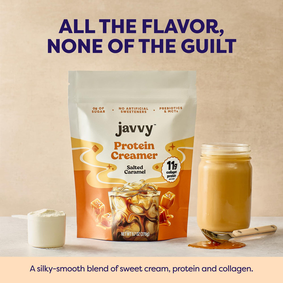 Javvy Salted Caramel Protein Coffee Creamer — Grass-Fed Collagen, MCTs, Keto Friendly