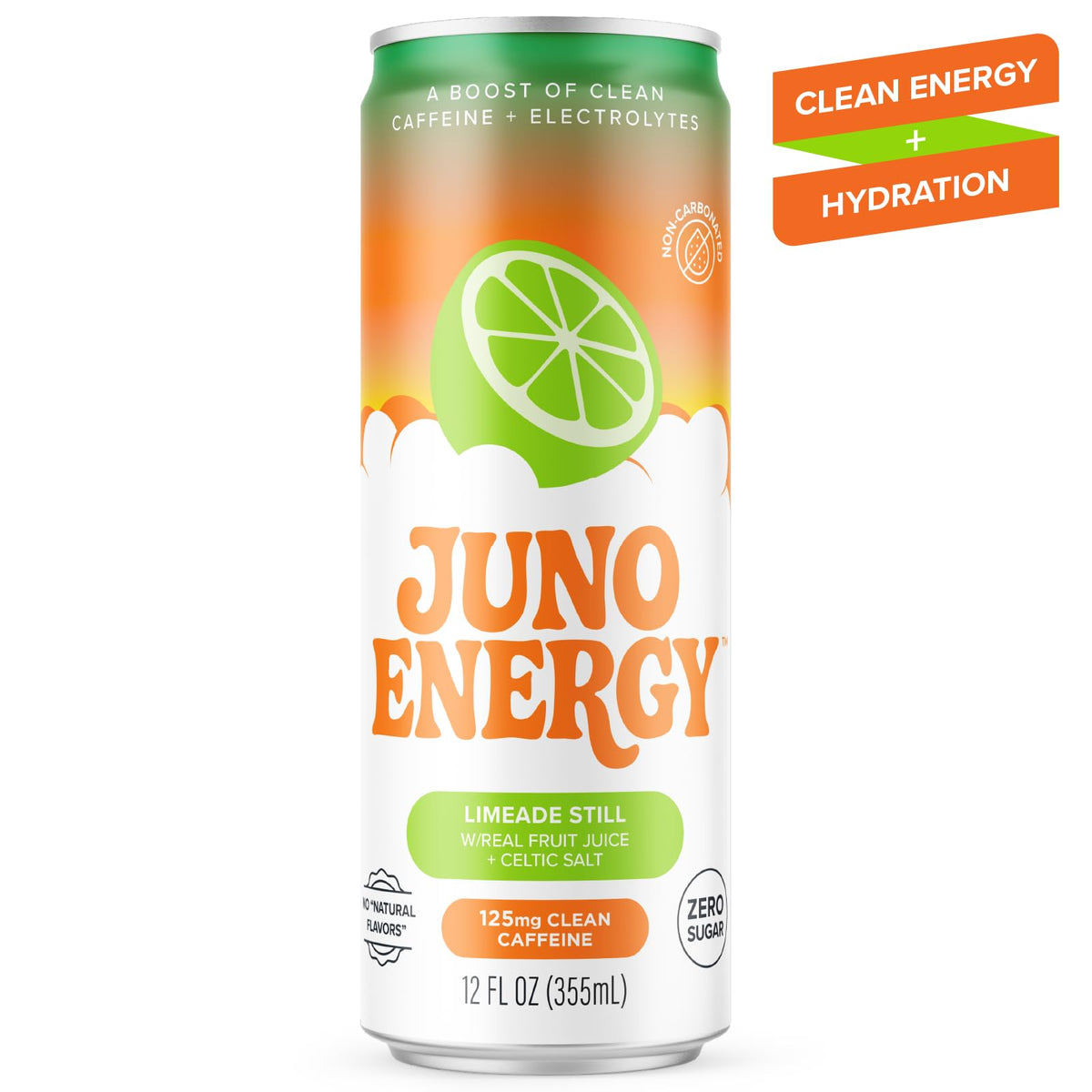 JUNO ENERGY Limeade Still Energy Drink – Sugar Free, 125mg Caffeine, Hydration with Stevia | Vegan, Gluten Free, 12 Pack