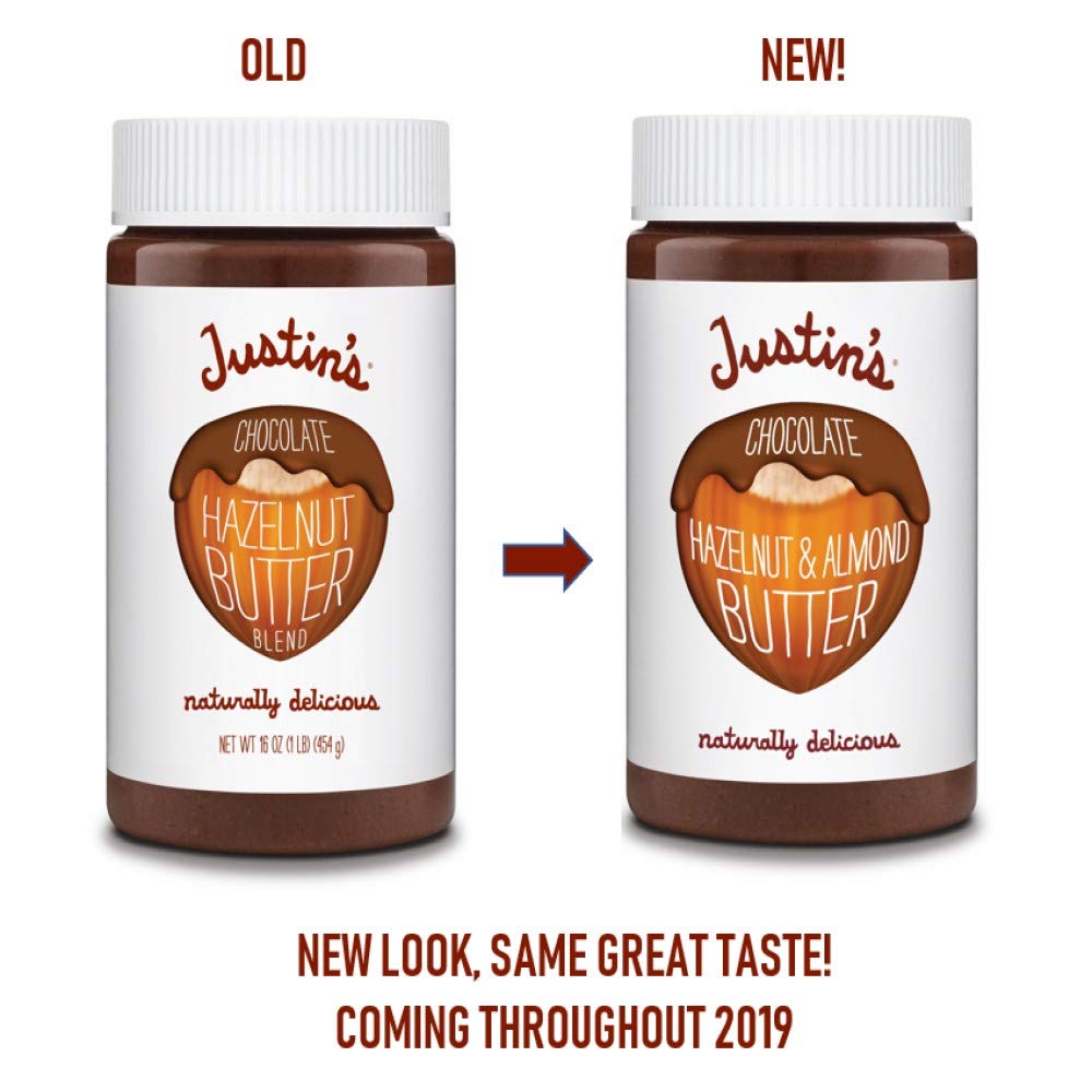 Justin's Chocolate Hazelnut & Almond Butter with Organic Cocoa — No Stir, Gluten-Free, 16 oz Jar (6 Pack)