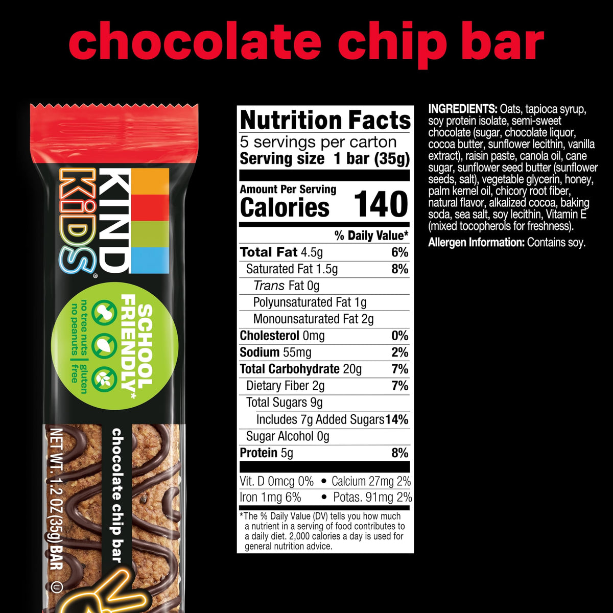 KIND Kids Granola Bars Chocolate Chip — Gluten Free, Nut Free, 40 Count, 5g Protein