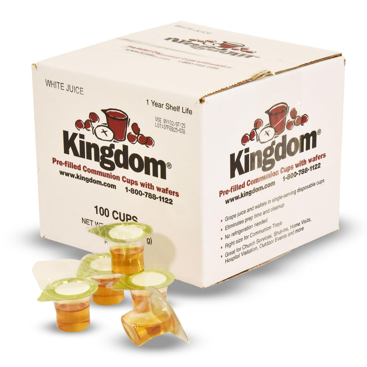 Kingdom Prefilled Communion Cups with Wafers – 100 Count, White Grape Juice, Up to 1-Year Shelf Life