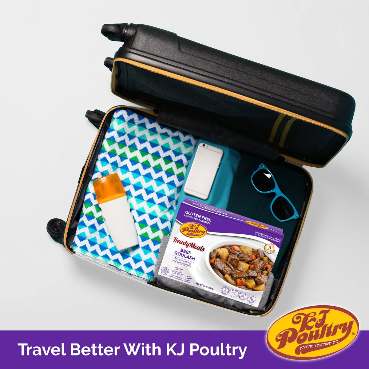 KJ Poultry Kosher for Passover Gluten-Free Meals – 4 Pack Variety: Roast Chicken, Cabbage Rolls, Beef Goulash, Matzah Ball Soup