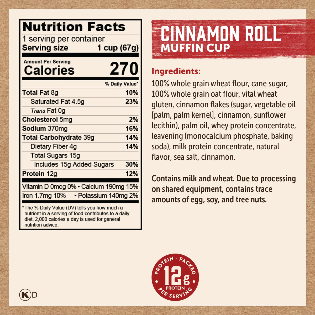 Kodiak Cakes Cinnamon Roll Minute Muffins – 12-Pack, 12g Protein