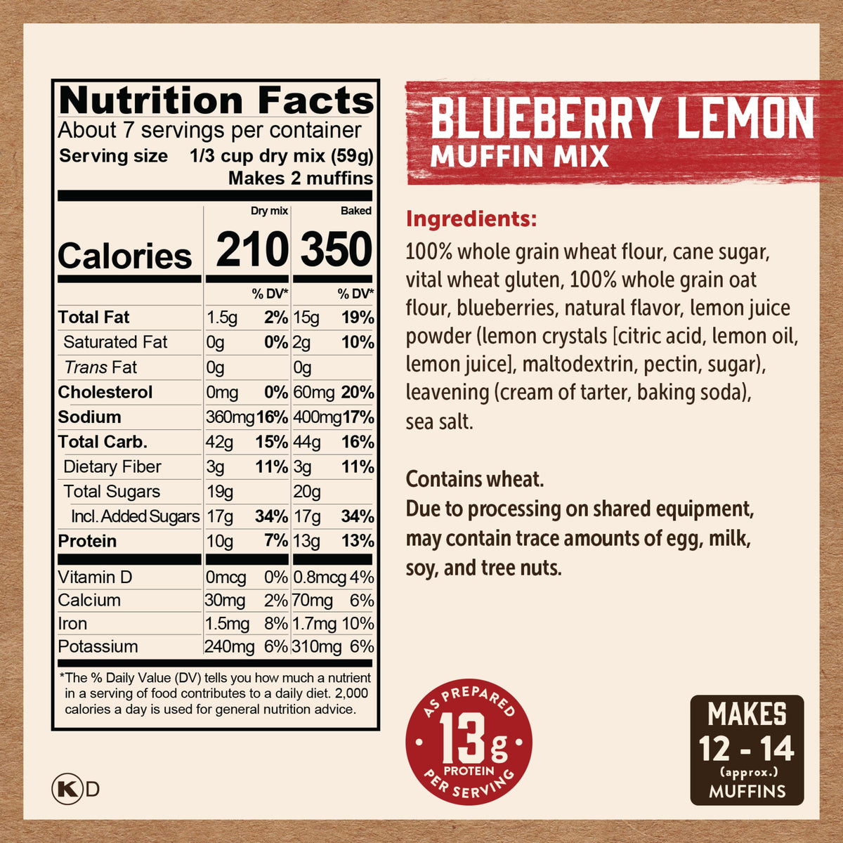 Kodiak Cakes Power Bake Muffin Mix – Blueberry Lemon, 14 oz (Pack of 6) | High-Protein Whole-Grain Breakfast
