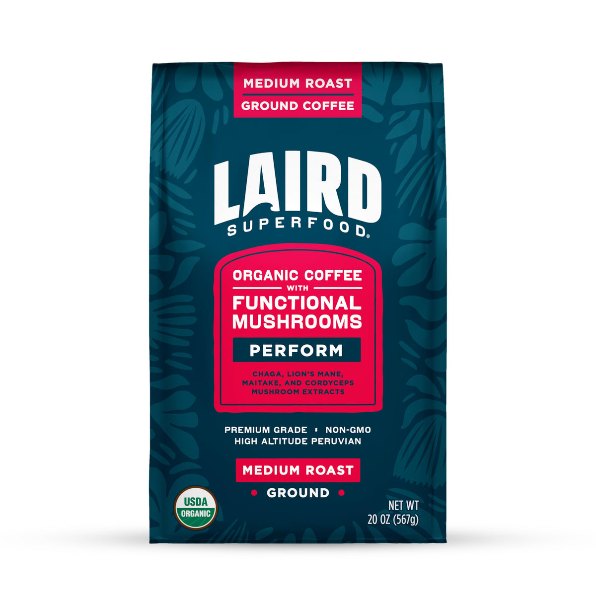 Laird Superfood Peruvian Medium Roast Coffee with Functional Mushrooms – Organic & Gluten-Free