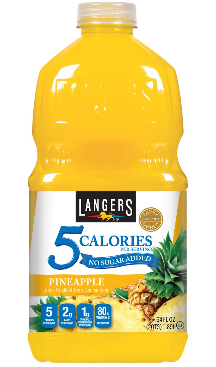 Langers 5 Cal Pineapple Juice Cocktail, 64 Fl Oz (Pack of 8) – Low Calorie, No Added Sugar