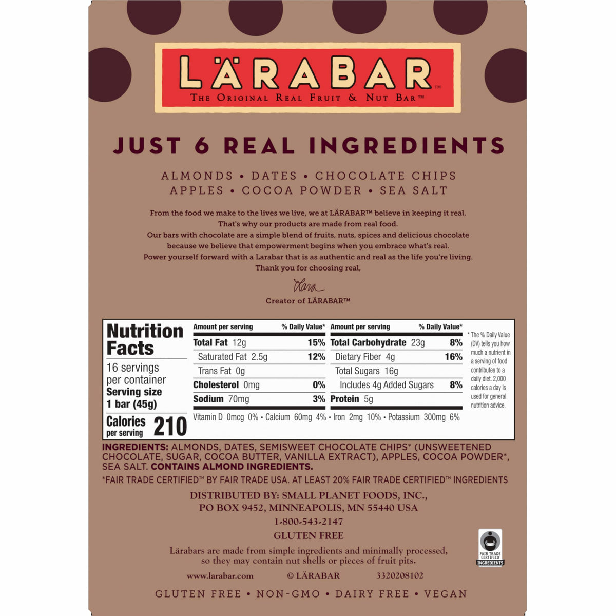 LÄRABAR Almond Butter Chocolate Chip Bars — Gluten Free & Vegan, 16 Bars (25.6 oz)