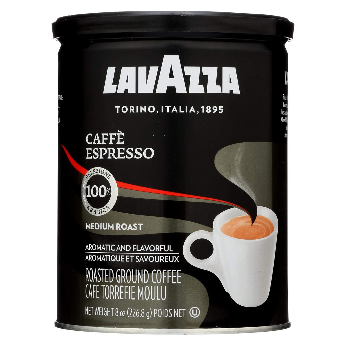 Lavazza Caffe Espresso Ground Coffee – Medium Roast, 8 oz Cans, Case of 12