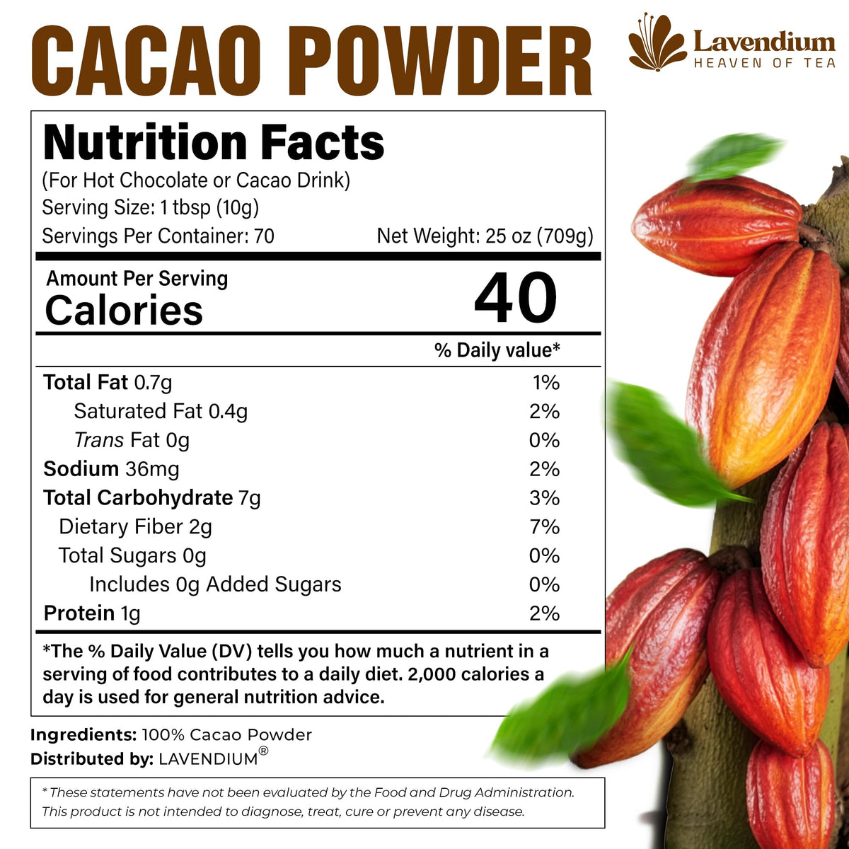 Lavendium 25oz Cacao Powder – 100% Natural, Unsweetened, Gluten-Free