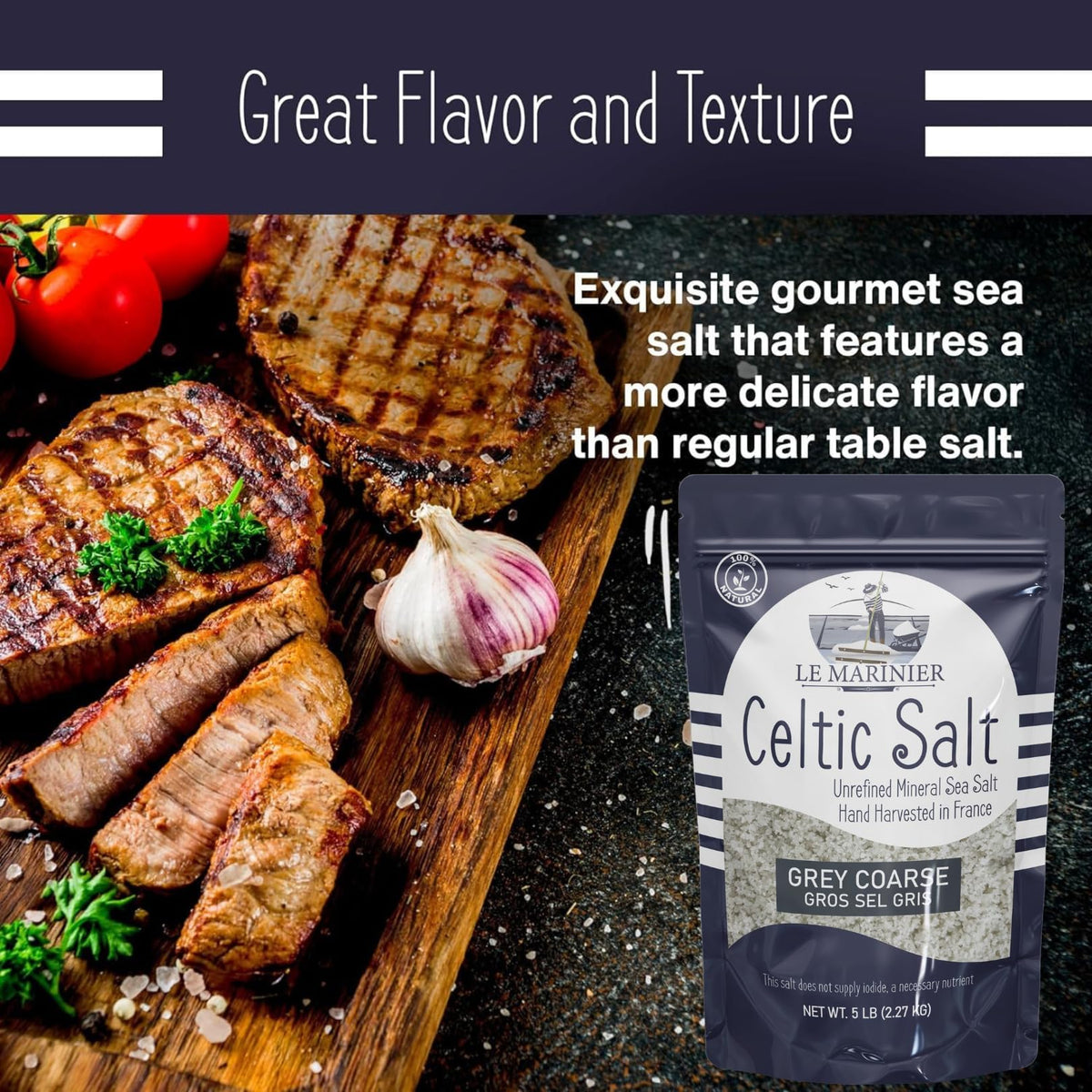 Le Marinier Celtic Salt Grey Coarse – 5lb Organic French Sea Salt, Unrefined & Hand Harvested