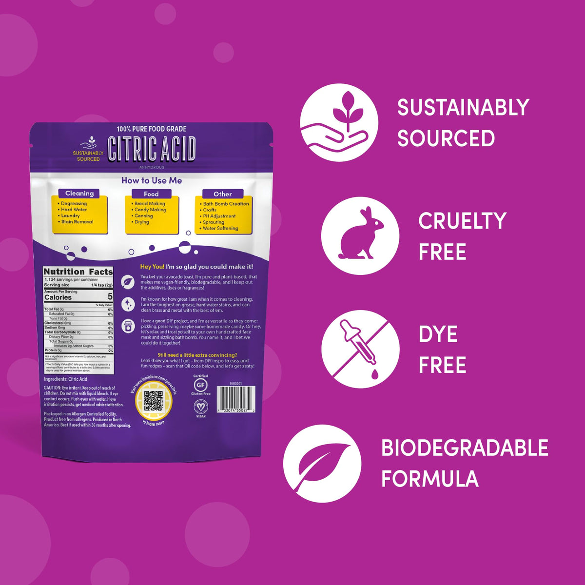Lemi Shine 100% Citric Acid Powder - 5 lb Bag | Pure Food-Grade, Fragrance-Free for Cooking, Canning, Bath Bombs