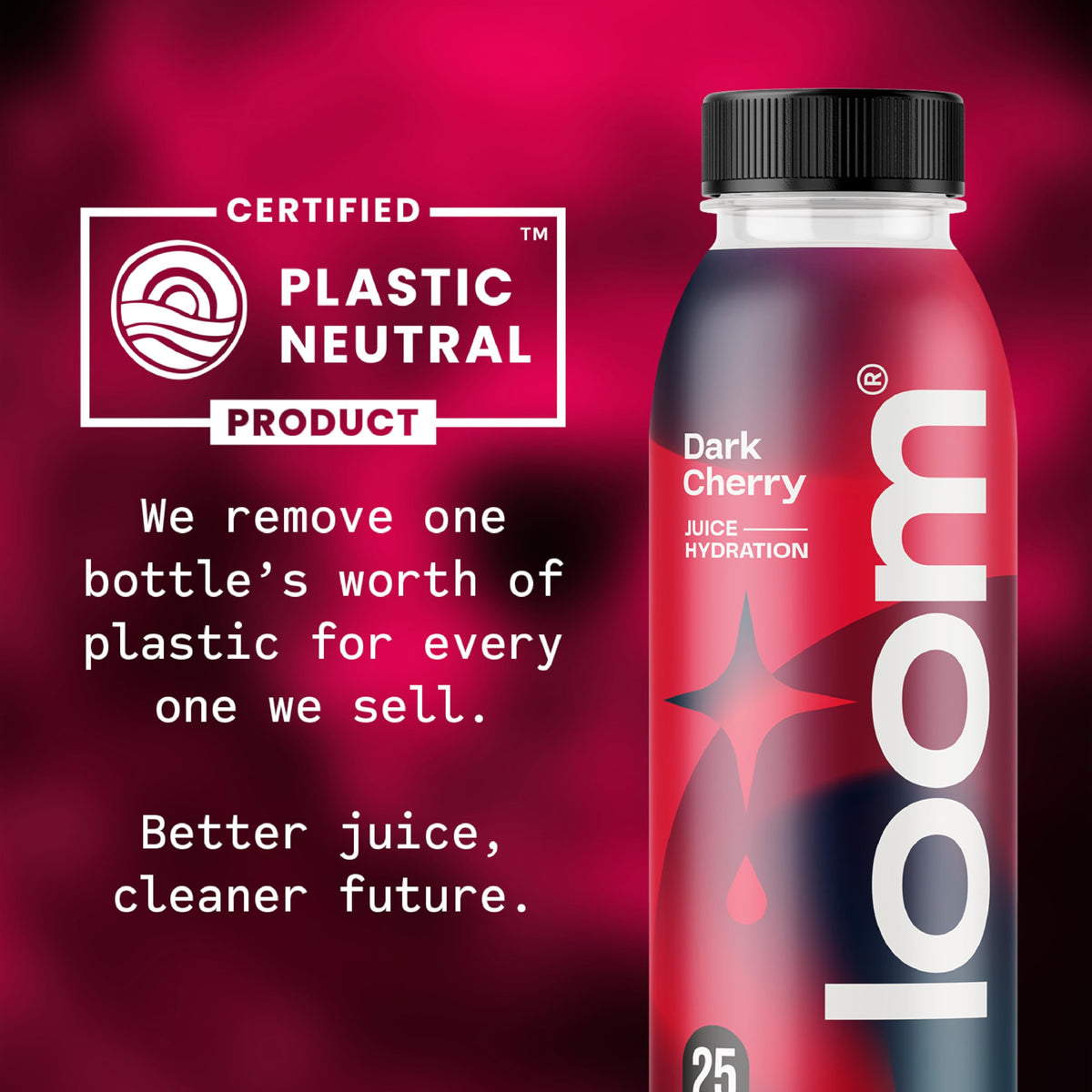 Loom Dark Cherry Juice Drinks – Low Sugar Real Fruit, No Added Sugar, 30 Calories, 12 oz, 12-Pack