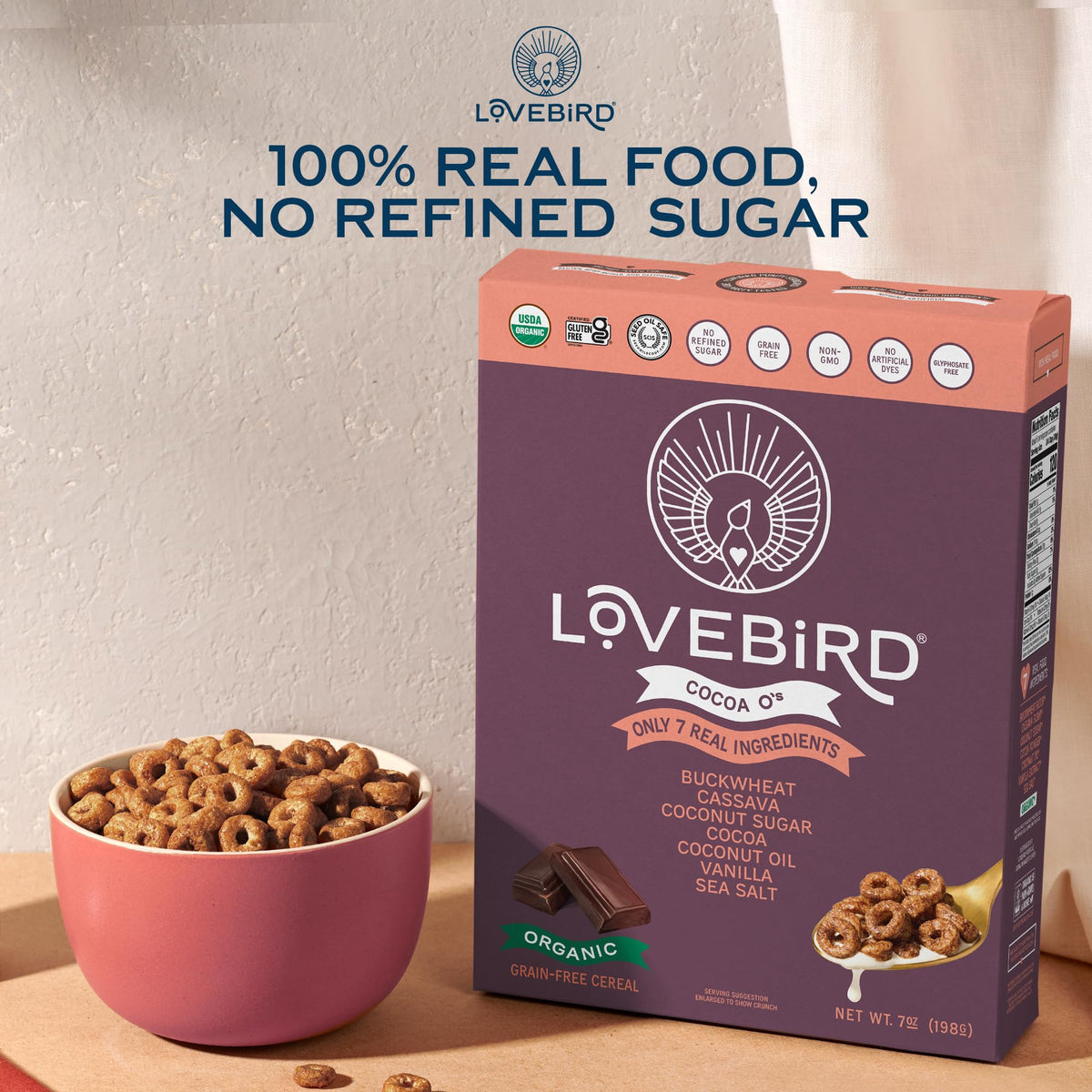 Lovebird Organic Grain-Free Cereal – 3-Pack (Honey, Cinnamon, Unsweetened) – Gluten Free, Paleo & Keto Friendly