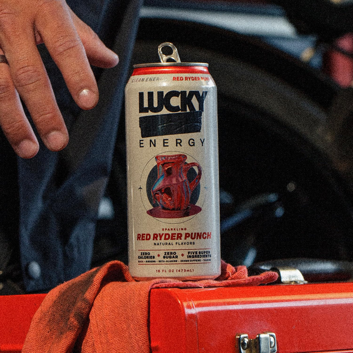 Lucky Energy Red Ryder Punch Sugar Free Energy Drink • 16oz Can (12-Pack) with Maca, Ginseng & 200mg Caffeine