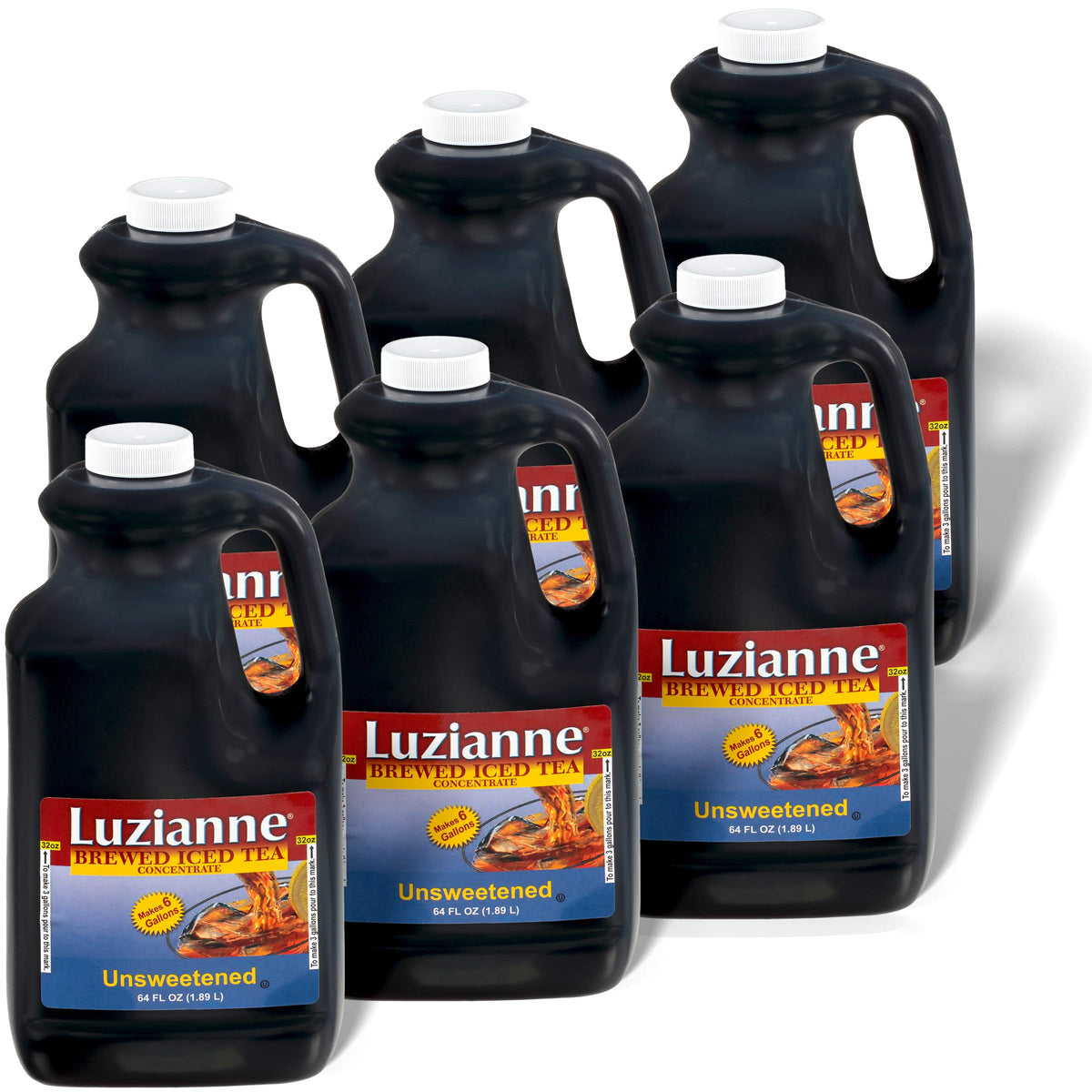 Luzianne Iced Tea Concentrate Unsweetened — Just Add Water, 64 Fl Oz Bottle (Pack of 6)