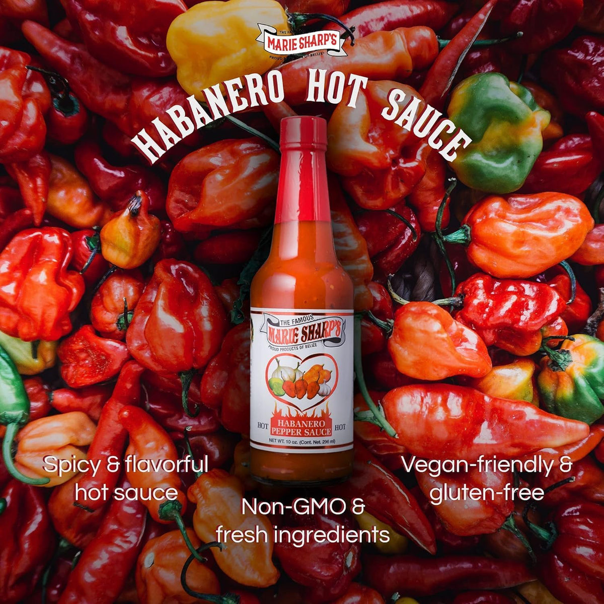 Marie Sharp's Hot Habanero Pepper Sauce – Authentic Belizean Heat, 10 oz Pack of 3