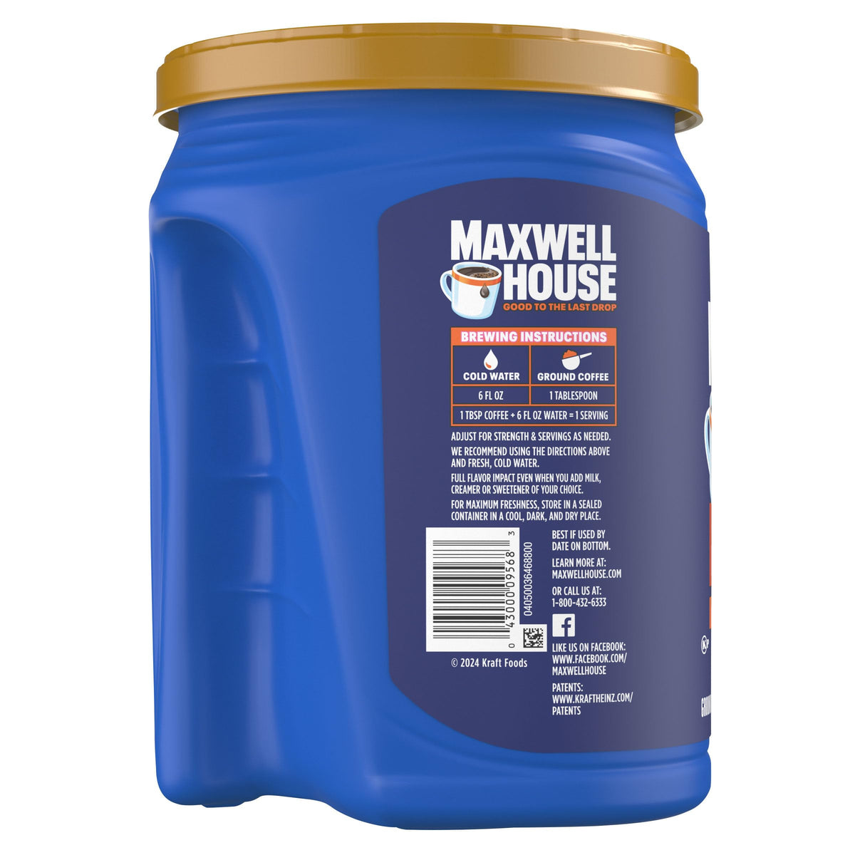 Maxwell House Ground Coffee Wake Up Roast — Medium Roast, Kosher, 40.4 oz Canister | Mornings & Afternoon Pick-Me-Ups