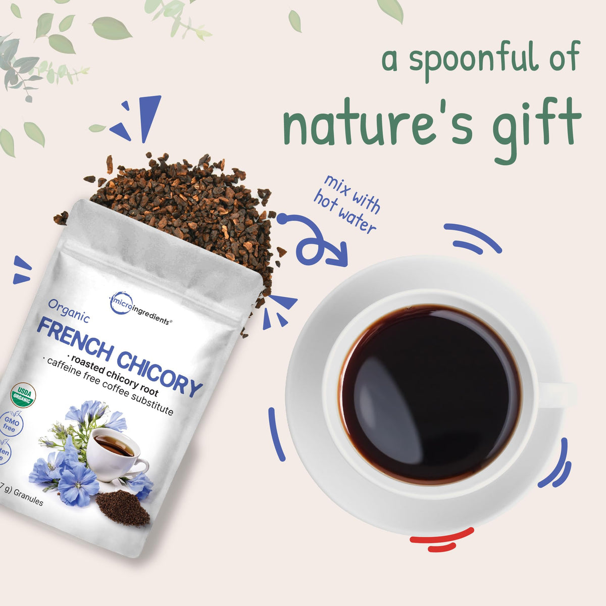 Organic French Chicory Root Granules – 2lb Bag | Caffeine-Free Coffee Substitute | Non-GMO | Micro Ingredients