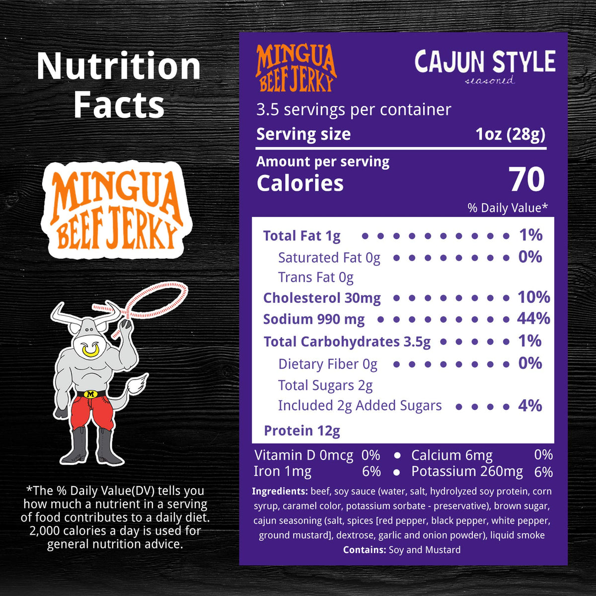 Mingua Beef Jerky Cajun-Seasoned – Nitrite-Free Spicy Jerky, 100% US Beef (4-Pack)