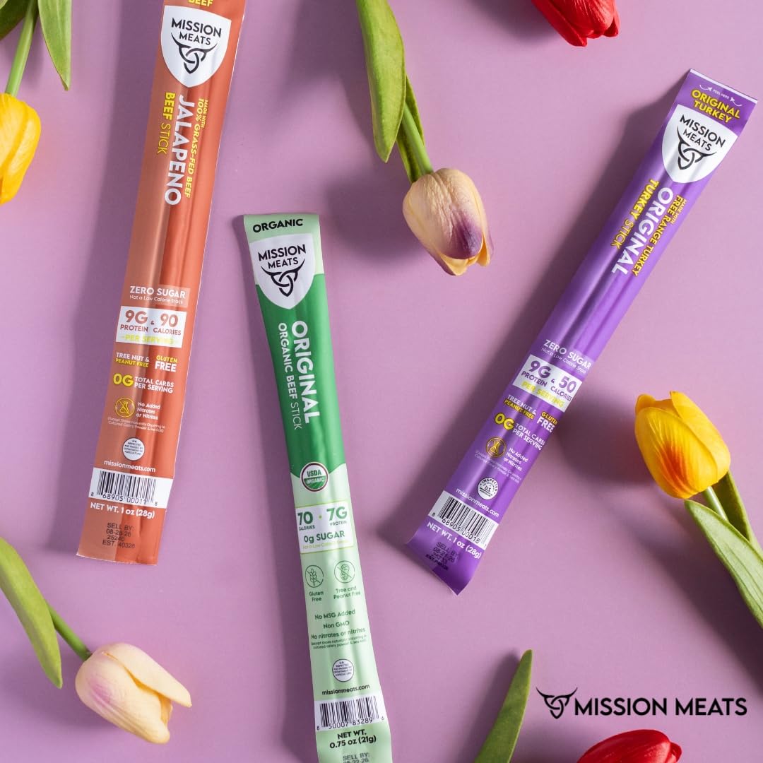 Mission Meats Turkey Sticks – 100% Free Range, Zero Sugar, 9g Protein, 12ct Original | Gluten Free