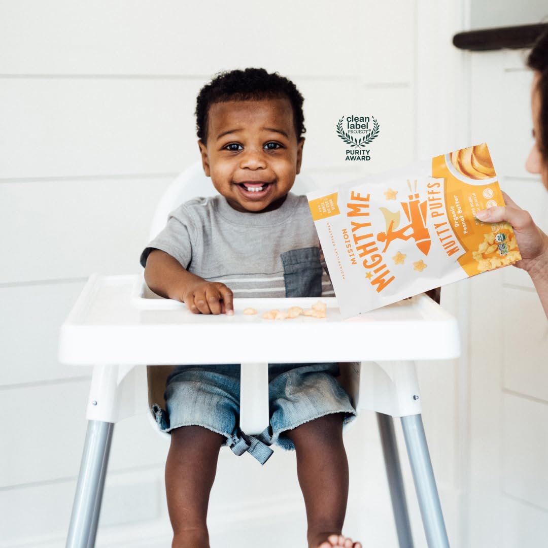 Mission Mighty Me Nutty Puffs – Peanut + Mixed Nut Butter Snacks for Babies & Kids | Plant-Based, Gluten-Free