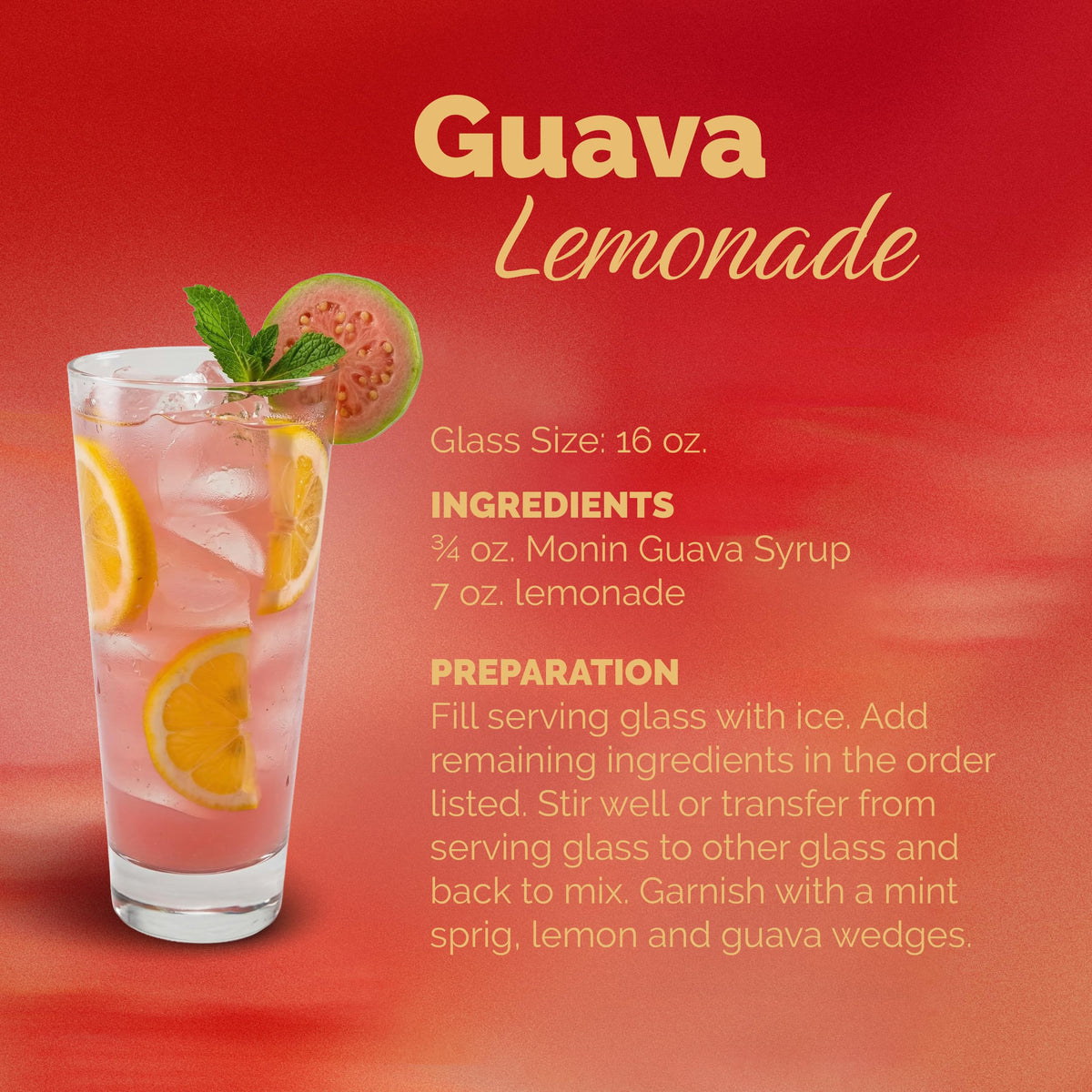 Monin Guava Syrup – Premium Tropical Flavor for Cocktails, Mocktails & Frozen Drinks | Clean Label, BPA-Free 750 ml