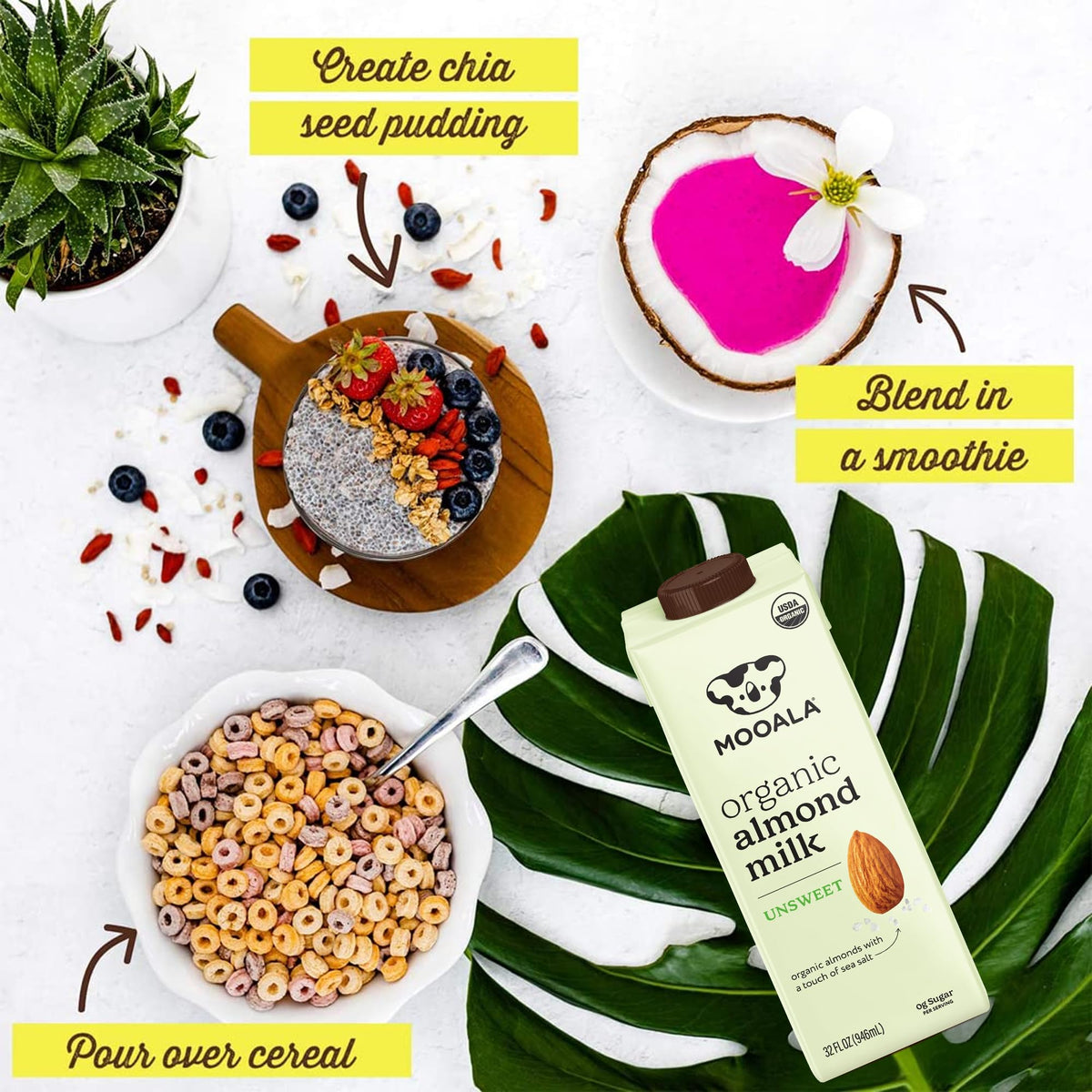Mooala Organic Almond Milk Unsweetened – 32 fl oz (Pack of 6) | Shelf-Stable, Dairy-Free & Gluten-Free